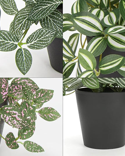 Hollyone Fake Plants 3 Packs Artificial Plants Indoor Faux Plants with Black Plastic Pot Small Fake Potted Plant for Home Aesthetic Living Room Bathroom Desk Shelf Office Decor