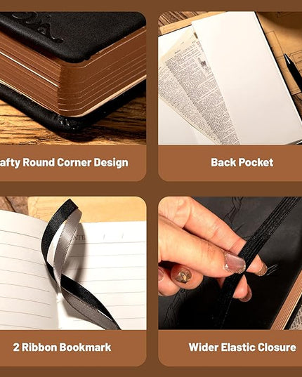 CAGIE Compass Leather Notebook Journal for Men, 100 GSM 288 Pages Lined Journals for Writing, A5 Hardcover Journaling Notebooks Gift Set with Pen for Travel Office Daily Writing