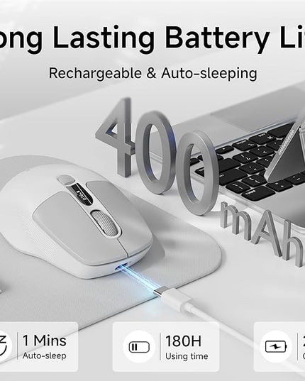 EWEADN Q1 Wireless Mouse, BT & 2.4G Silent Mouse Quiet Click with 1600 DPI Levels, Battery & DPI LED Screen Display, 6 Button Small Portable Bluetooth Mouse for Laptop/PC/Mac-Grey
