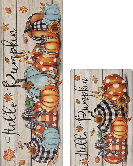 Pauwer Fall Kitchen Rugs Set of 2, Pumpkin Truck Anti Fatigue Kitchen Floor Mat, Non Slip Farmhouse Cushioned Kitchen Mats for Floor, Kitchen Runner Rug Floor Carpet Fall Harvest Thanksgiving Decor