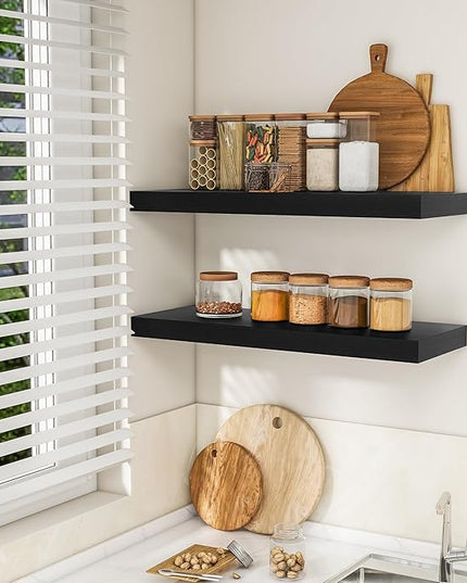 RICHFOCUS 36Inch Floating Shelves for Wall 2 Pack Shelves for Bedroom|Kitchen|Bathroom Wall Mounted Rustic Wood Floating Shelf with Invisible Brackets for Books|Storage|Decor, Black