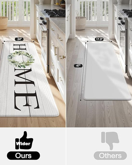 KIMODE Kitchen Mats Cushioned Anti Fatigue 24" x 59", Farmhouse Kitchen Rugs Runner Stain Resistant, Wide Ergonomic Standing Long Non Slip Waterproof Kitchen Floor Mat for Sink Laundry, White