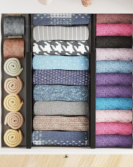 SpaceAid Bamboo 4 Pack Dresser Drawer Dividers, 4.65“ High Adjustable 12.5“-17” Drawer Organizers, Expandable Organization for Clothing, Clothes, Dressers, Black