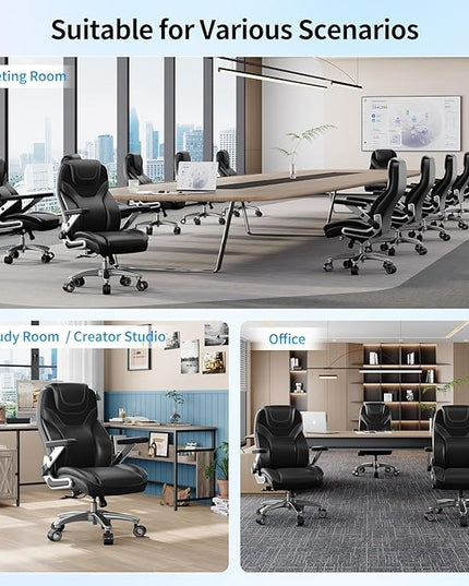 Big and Tall Office Chair with 5D Arms, 600lbs Fabric & PU Leather Heavy Duty Desk Chair, Adjustable Lumbar Support & Height, Tilt Function, High Back Ergonomic Executive Computer Chair