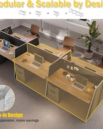 2-Person Modular Cubicle Workstation with Privacy Panels & Built-in Power & USB | Includes Mobile Drawer Cabinets | Space-Saving Layout for Startups & Modern Offices (Black, 1 desk for 2 person)