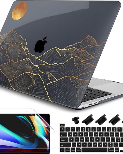 DONGKE Compatible with MacBook Pro 13 inch Case 2024 2023-2020 Release A2338 M2/M1 A2251 A2289 with Retina Display & Touch ID, Plastic Hard Shell & Keyboard Cover & Screen Film - Abstract Mountain