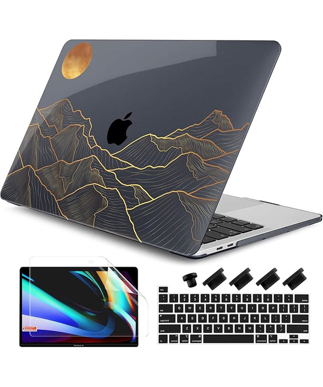 DONGKE Compatible with MacBook Pro 13 inch Case 2024 2023-2020 Release A2338 M2/M1 A2251 A2289 with Retina Display & Touch ID, Plastic Hard Shell & Keyboard Cover & Screen Film - Abstract Mountain