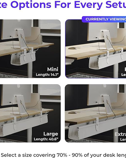 Ascrono Original No Drill Under Desk Cable Management Tray 27.3" - Premium White Fabric Cable Management Under Desk - Clamp/Screw Mount Cord Organizer - Supports Upto 66lbs