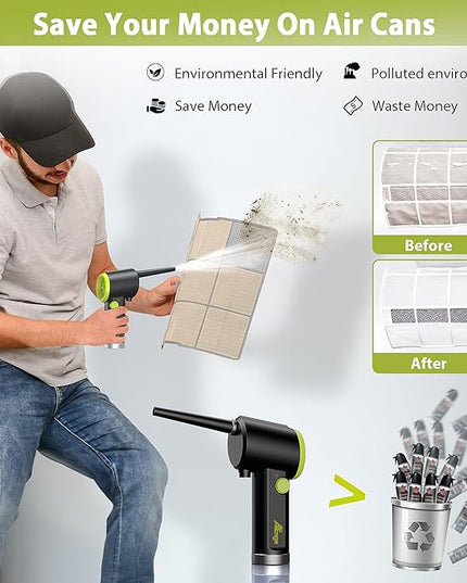 Compressed Air Duster, Electric Air Duster, Handheld Cordless Air Duster, Stepless Speed Motor, 6000mAh Rechargeable Air Blower, Type-C Fast Charge, for Computer, Keyboard, Pet House…