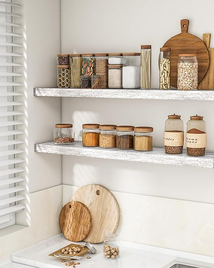 RICHFOCUS 48Inch Floating Shelves for Wall 2 Pack Shelves for Bedroom|Kitchen|Bathroom Wall Mounted Rustic Distressed Wood Floating Shelf with Invisible Brackets for Books|Storage|Decor, Rustic