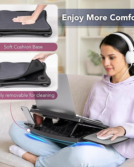 EHO Portable Lap Desk with Cushion, Detachable Mouse Pad Tray and Phone Holder, Adjustable Laptop Stand with 5 Angles, for Home, Office, Sofa, Bed