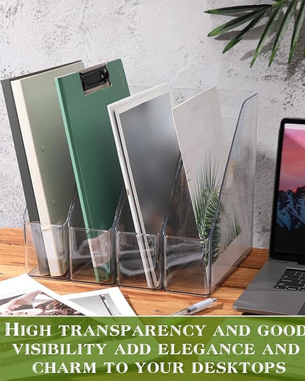 20 Pcs Clear Acrylic Magazine File Holder Plastic Desk Organizer with Handle Basics Vertical Magazine Rack Desk Folder Document Storage Organizer for Home Office School Work Study Desktop Supplies