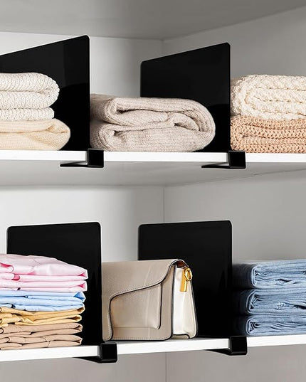 HBlife 6 Black Shelf Dividers, Vertical Purse Organizer for Closet Perfect for Sweater, Shirts, Handbags in Bedroom and Kitchen, Adjustable Acrylic Bookshelf for Organization