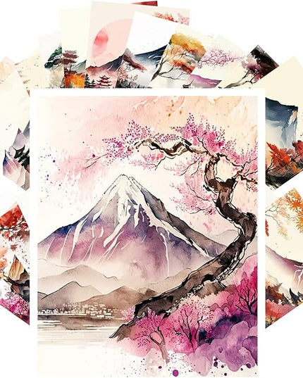 PIXILUV Vintage Postcards (24 pcs 4"x6" each) Japan Watercolor Fuji and Sakura Vintage Postcards Book Illustrations Reprint