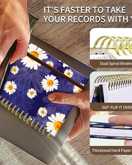 Spiral Journal Notebook, A5 Cute Notebooks for Women Men, College Ruled Hardcover Notebook for Work & Note Taking, 60 Pages Double-Wire Journals for Writing, Cute Blue Daisy