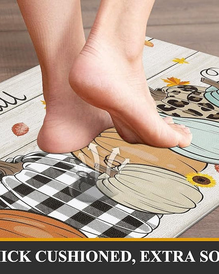 Pauwer Fall Kitchen Rugs Set of 2, Pumpkin Truck Anti Fatigue Kitchen Floor Mat, Non Slip Farmhouse Cushioned Kitchen Mats for Floor, Kitchen Runner Rug Floor Carpet Fall Harvest Thanksgiving Decor
