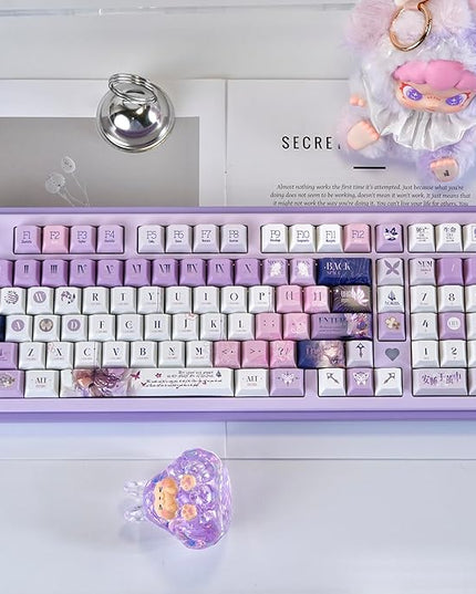 PBT Custom Keycaps 130 Keys, Japanese Anime Purple Keycaps Cherry Profile Dye Sublimation Keycap, Manga Style Key Cap Set for 60% 65% 75% TKL 100% Mechanical Keyboard