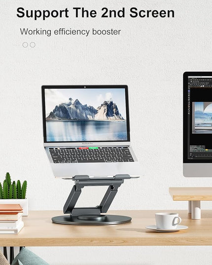 tounee Telescopic Laptop Stand for Desk with 360° Swivel Base, Sit to Stand, Height Adjustable, Portable Riser Holder for Good Posture, Compatible with MacBook Pro, All Laptops 10-17"-Gray