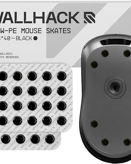 Wallhack UHMW-PE Dot Mouse Skates | Premium Universal Skates for Gaming Mice | Ultra-Smooth Glide on Cloth & Glass Pads | Customize Speed & Control | Durable, Easy to Apply | Black 7mm x 7mm
