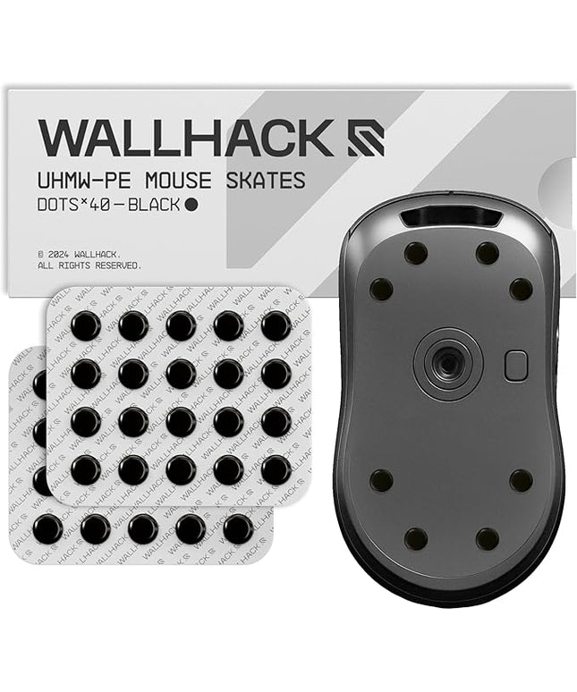 Wallhack UHMW-PE Dot Mouse Skates | Premium Universal Skates for Gaming Mice | Ultra-Smooth Glide on Cloth & Glass Pads | Customize Speed & Control | Durable, Easy to Apply | Black 7mm x 7mm