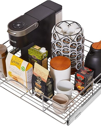 HOLDN’ STORAGE Heavy-Duty Premium Collection Pull Out Cabinet Organizer, Cabinet Drawer Slide Outs, Lifetime Limited Warranty - Basket Size 24" W x 21" D x 5" H, Anti-Rust Chrome Finish