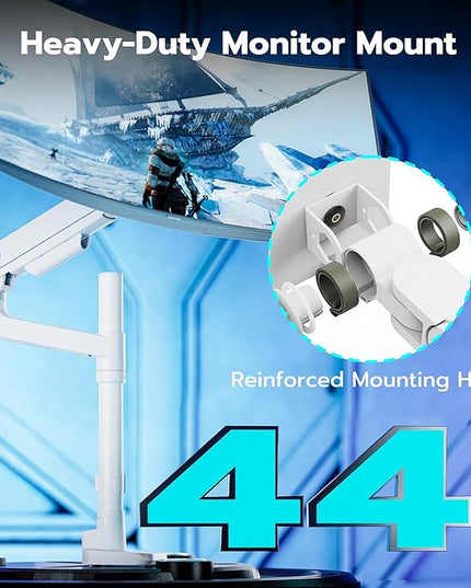 ARES WING Single Monitor Arm Desk Mount for 17-49 Inch Ultrawide Monitors, Heavy Duty Single Monitor Arm Holds 44 lbs, Full Motion Gas Spring Vertical Desk Mount, 75/100 VESA Mount, White