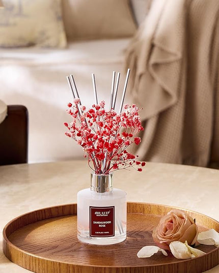 Airkeep Reed Diffuser Set,3.38 fl oz (100 ml) - Sandalwood Rose Oil Diffusers with 8 Reed Sticks,Home Fragrance Reed Diffuser for Bathroom Shelf Decor