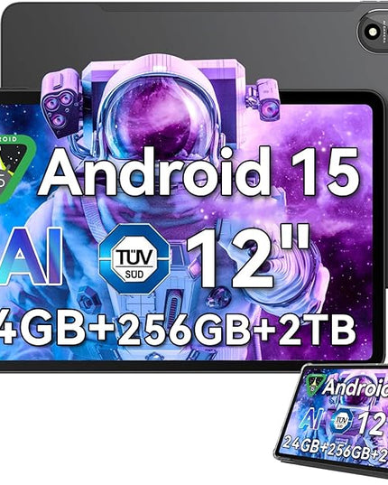 Blackview 12 inch Tablet Android 15,Large Screen Tablet with FHD+2K Display, 24GB RAM + 256GB ROM, 5G WiFi, 9000mAh, Pen &Case, Octa-core Unisoc T615, Widevine L1, Google GMS- MEGA 2