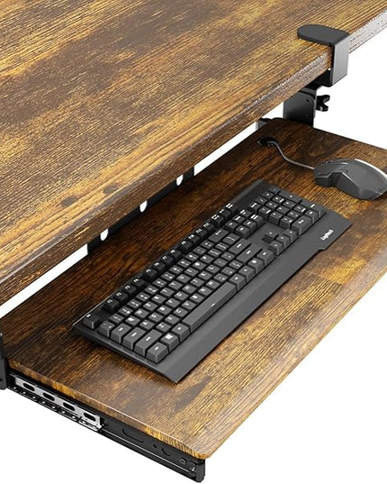 AX WABER Keyboard Tray Under Desk Pull Out with Extra Sturdy C Clamp Mount System, 27.3 (32.5 inch Including Clamps) x 11 Inch Slide-Out Platform Computer Drawer for Typing Vintage AX01WG02