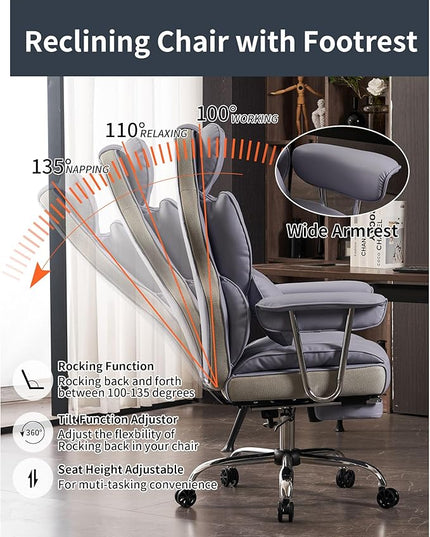 Efomao Big and Tall Office Chair 400LBS, Heavy Duty Executive Office Chair with Foot Rest, Home Office Desk Chairs, Purple Big Tall Computer Chairs