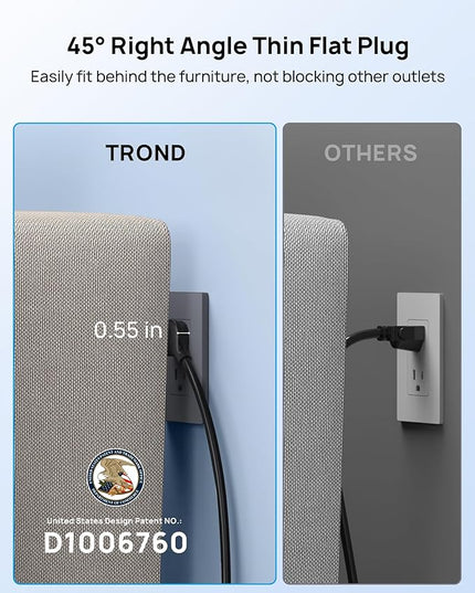 TROND Surge Protector Power Strip, 5ft Heavy Duty Extension Cord with 32W USB C & QC 3.0 Charger, 4000 Joules, ETL Listed, 13 Wide Spaced Outlets, Flat Plug, Wall Mount for Home Office Supplies, Black