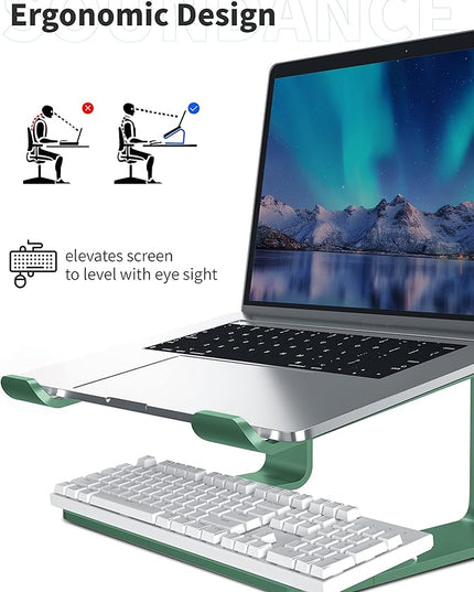 SOUNDANCE Laptop Stand, Aluminum Computer Riser, Ergonomic Laptops Elevator for Desk, Metal Holder Compatible with 10 to 15.6 Inches Notebook Computer, Green