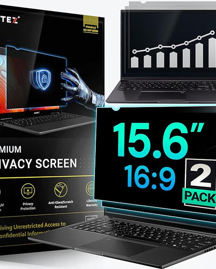 VINTEZ [2 Pack] 15.6 Inch 16:9 Privacy Screen for Computer Monitor and Laptop - Anti Glare Protector Film Blue Light Filter Eye Protection - Computer Screen Privacy Shield