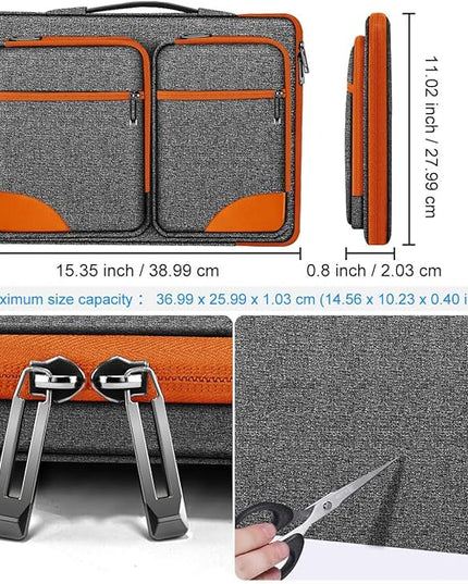 Hseok Laptop Case 15 15.6 16 inch Sleeve with Handle and Hidden Strap,Compatible with MacBook Pro 15.4 16, 360° Protective PC Briefcase with 4 Pockets for Laptop Accessory,Easy to Carrying,Gray-Orange