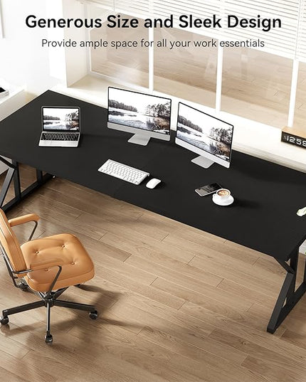 LITTLE TREE 78.7 Inch Large Executive Desk, Extra Long Computer Office Desk Workstation, Modern Simple Style Laptop Table, Sturdy Wooden Writing Workstation for Home Black