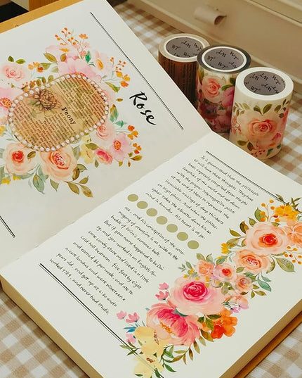 WT Floral PET Tape for Scrapbook Junk Bullet Journaling Supplies, Colored Masking Decorative Tape for Bible Study and Craft Supplies, Width 6cm, Length 5 M(Flower Corridor Wide PET Tape, One Roll)