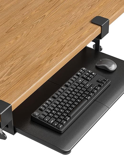 BONTEC KMT01-PJ Under Desk Keyboard Tray, Pull-Out Keyboard & Mouse Platform with C-Clamp, 20 x 11.8 in Space-Saving Ergonomic Slide-Out Drawer, Black