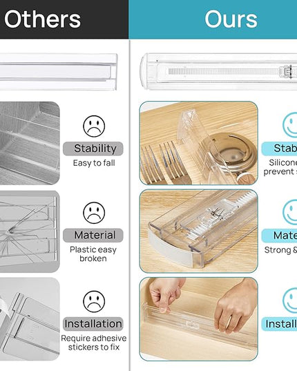 Vtopmart 8 Pack Shallow Drawer Dividers, 2.36" High 12.67"-21.14" Adjustable Expandable Kitchen Drawer Organizer, Clear Plastic Organizer Separators for Flatware, Utensil, Cutlery, Underwear, Clothes