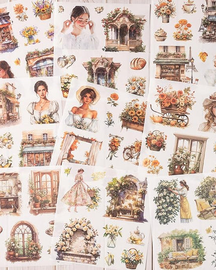 YagCu Garden Journal Sticker Book, 50 Sheets Washi Junk Journaling Sticker, Scrapbook Supplies, Watercolor Scrapbooking for Adults, Yellow Decorative Ephemera Arts Craft