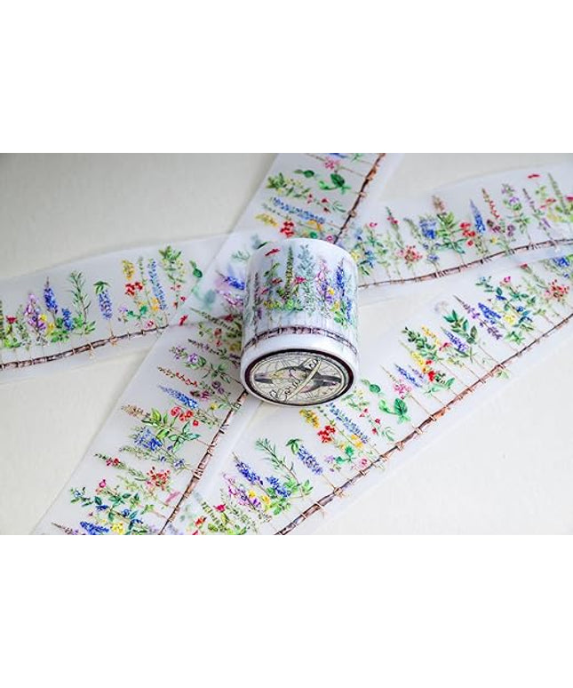 Medicinal Herbs Transparent Tape 5 x 5 cm – Clear Decorative Washi Adhesive Roll with Botanical Plant Design for Scrapbooking, Journaling, Planners, DIY Crafts, Card Making, Stationery Supplies