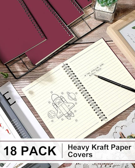 Yahenda Spiral Notebook Bulk A5 Journal Lined 8.3'' x 5.5'' Writing Composition Paper Small Notepad Subject Notebook for Students Office Business Back to School Supplies(Wine Red,18 Pcs)