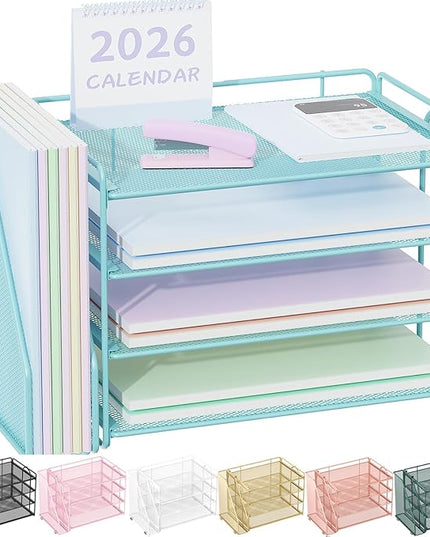Spacrea Desk Organizers and Accessories, Paper Organizer for Desk with File organizer, Desk Accessories & Workspace Organizers for Office Supplies (Blue)