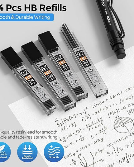 Nicpro 0.7 mm Mechanical Pencil Set with Case, 3PCS HD1000 Mechanical Pencils 0.7 With 6 Tube HB Lead Refills, Eraser, Weatherproof Barrel for Outdoor Writing Drafting Drawing Sketching