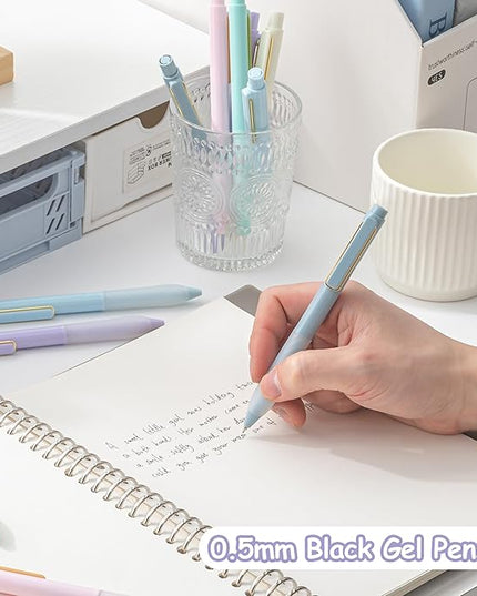 Aisibeiger Gel Pens Black Ink Fine Point 0.5mm Retractable Cute Pen for Smooth Writing School Office Supplies (Gold 12-count)