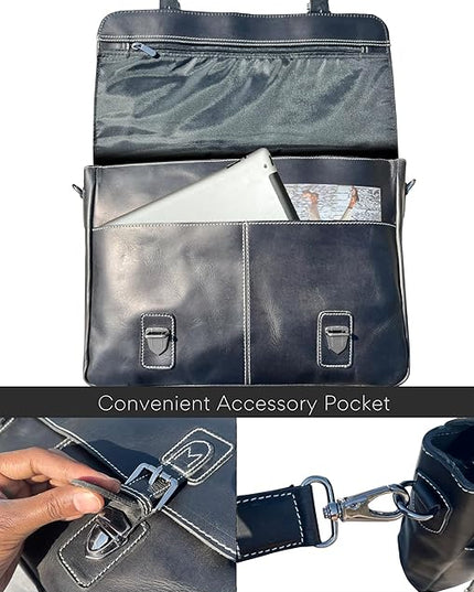 RUSTIC TOWN 16" Leather Laptop Messenger Bag for Men - Full Grain Leather Briefcase Computer Satchel Office Crossbody Bag