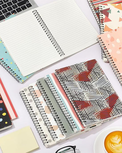 Fuutreo 12 Pcs Spiral Notebook for Work A5 8.3 x 5.7 Inch College Ruled Spiral Journal Notebook Kraft Cover Ruled Paper, 12 Color, 60 Sheets, 120 Pages for Office School(Retro Geometry)