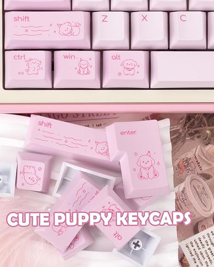 Minimalist Cute Pink Keycap - PBT Cherry Profile Custom Key Cap for Mechanical Gaming Keyboard, 130 Keys Dye Sublimation Keycap Set