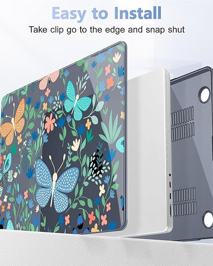 May Chen Case for MacBook Pro 14 inch, A2442 A2779 A2918 A2992 A3401 A3185 A3112 A3434, M1 M2 M3 M4 M5 Chip (2021-2025 Release), Plastic Hard Shell Case with Keyboard Cover, Butterflies & Flowers