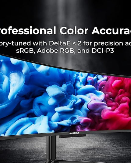 Deco Gear 49-inch QD-OLED Curved Gaming Monitor, 240Hz, 5120x1440 DQHD, Black, 32:9 Ultrawide Display, HDR400, 0.03ms Response, USB-C 90W, KVM Switch