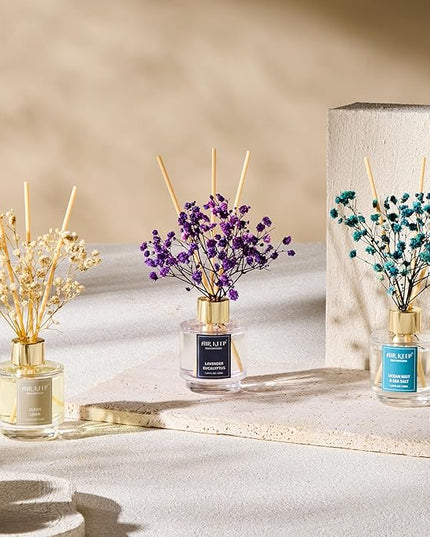 Airkeep Reed Diffuser Set of 3,Clean Linen Ocean Mist&Sea Salt Lavender Eucalyptus Oil Reed Diffusers for Bedroom Living Room Office Aromatherapy Oil Reed Diffuser for Gift 50ml x 3